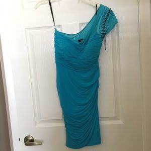 Small Turquoise One Shoulder Bebe Dress
